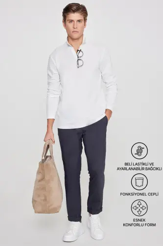Erkek Antrasit Diz İzi Yapmayan Beli Bağlamalı Yan Cepli Jogger Pantolon Slim Fit Rahat Kesim - Antrasit 