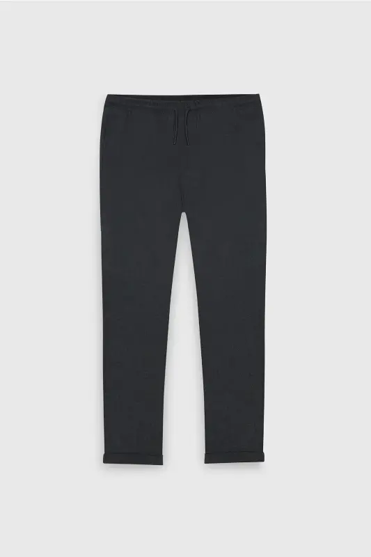 Erkek Antrasit Diz İzi Yapmayan Beli Bağlamalı Yan Cepli Jogger Pantolon Slim Fit Rahat Kesim - Antrasit - 9