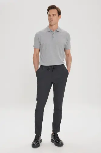 Erkek Antrasit Diz İzi Yapmayan Beli Bağlamalı Yan Cepli Jogger Pantolon Slim Fit Rahat Kesim-Antrasit - 3