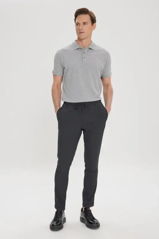 Erkek Antrasit Diz İzi Yapmayan Beli Bağlamalı Yan Cepli Jogger Pantolon Slim Fit Rahat Kesim-Antrasit - 3