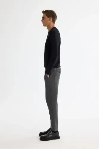 Erkek Antrasit Yün Karışımlı Yanı Lastikli Dokulu Slim Fit Chino Pantolon A42Y3067 - AVVA (1)