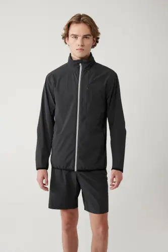 Erkek Antrasit Dik Yaka Kapüşonlu Fermuarlı Su itici Bi-Stretch Comfort Fit Mont A41Y6035 - Antrasit - 5