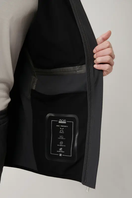 Erkek Antrasit Dik Yaka Kapüşonlu Fermuarlı Su itici Bi-Stretch Comfort Fit Mont A41Y6035 - Antrasit - 7