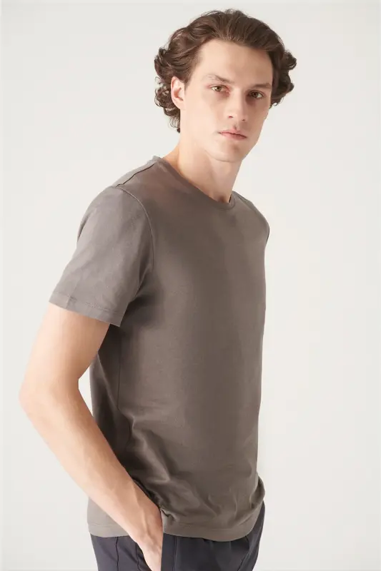 Erkek Antrasit Basic Pamuklu T-shirt E001000-Antrasit - 3