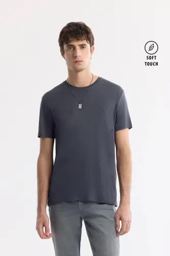 Erkek Antrasit Bisiklet Yaka Soft Touch Basic Regular Fit T-Shirt B001171 - Antrasit 