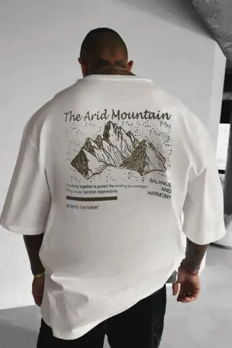 Erkek Arid Mountain Oversize Ekru Beyaz Salas T-Shirt-Ekru - TEENAGE MILLIONAIRE (1)