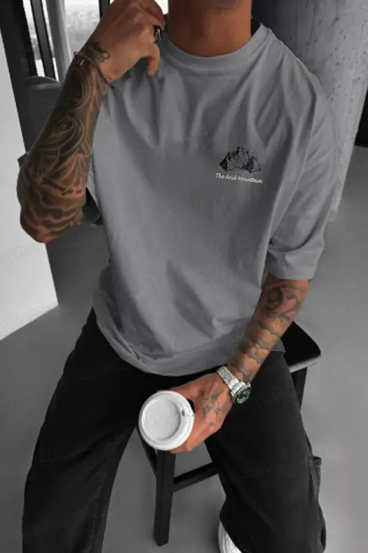 Erkek Arid Mountain Oversize Gri Salas T-Shirt-Gri - 2