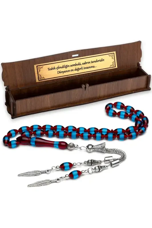 Erkek Arpa Kesim Bordo Mavi Sürmeli Toz Kehribar Tesbih-Bordo Mavi - 2
