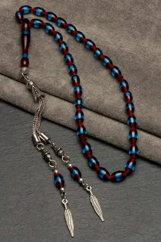 Erkek Arpa Kesim Bordo Mavi Sürmeli Toz Kehribar Tesbih-Bordo Mavi - 3