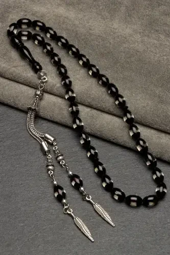 Erkek Arpa Kesim Siyah Sürmeli Toz Kehribar Tesbih-Siyah Şeffaf - 3
