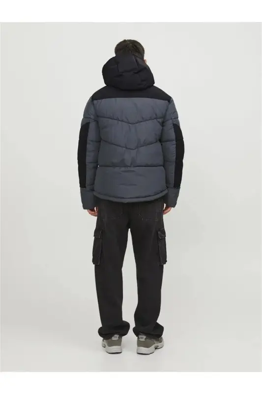 Erkek Asphalt Kapşonlu Soğuk Geçirmez Şişme Mont-Asphalt - 2