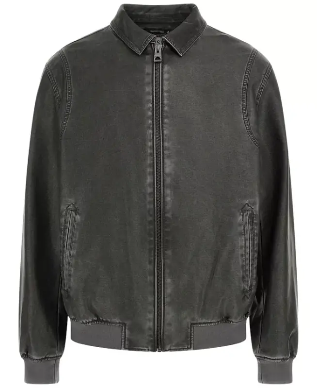Men's Aviator Relaxed-Fit Faux-Leather Bomber Jacket - Pearl/black Combo - 3