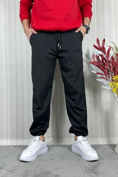 Erkek Baggy Ayarlanabilir Paça Siyah Jogger Pantolon - 6