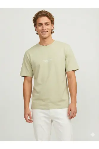 Erkek Basic Baskılı Düz Renk Rahat Kalıp Premium Günlük Tişört-Aqua Green - 3