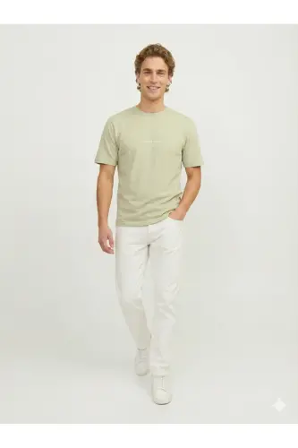 Erkek Basic Baskılı Düz Renk Rahat Kalıp Premium Günlük Tişört-Aqua Green - 5