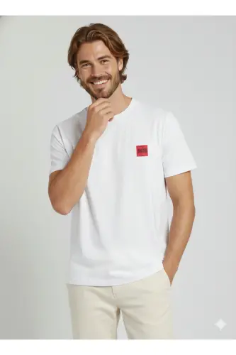 Erkek Basic Baskılı Düz Renk Rahat Kalıp Premium Günlük Tişört-White 