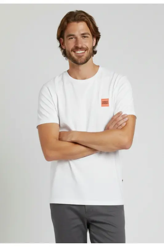 Erkek Basic Baskılı Düz Renk Rahat Kalıp Premium Günlük Tişört-White - 3