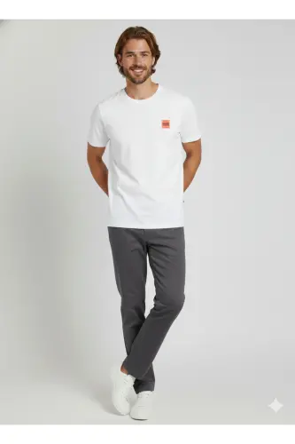 Erkek Basic Baskılı Düz Renk Rahat Kalıp Premium Günlük Tişört-White - 4