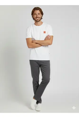 Erkek Basic Baskılı Düz Renk Rahat Kalıp Premium Günlük Tişört-White - 5