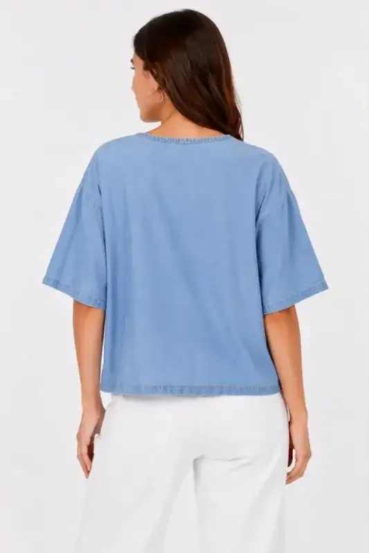 Erkek Baskılı T-Shirt Kısa Kol Bisiklet Yaka Rahat Kalıp Tişört - Mavi - 2