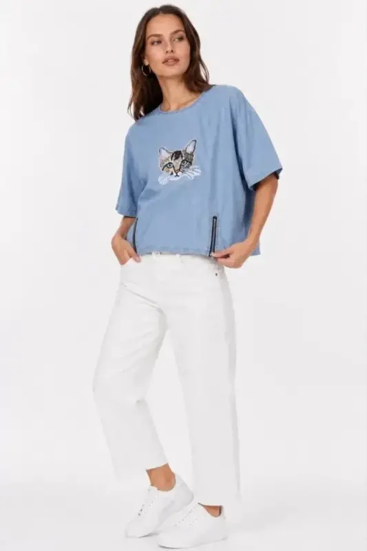 Erkek Baskılı T-Shirt Kısa Kol Bisiklet Yaka Rahat Kalıp Tişört - Mavi - 3