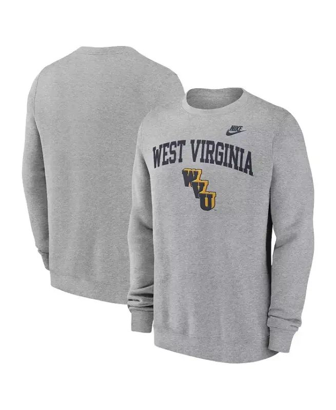 Men's West Virginia Mountaineers Legacy Classic Tackle Twill Embroidered Arch Over Logo Pullover Sweatshirt - Heather Gray - 1