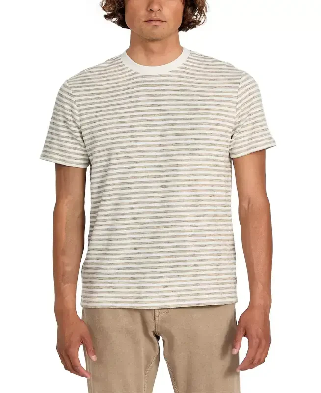 Men's Baxter Short Sleeve Striped Crewneck T-Shirt-Beige Blanco Multi - GUESS