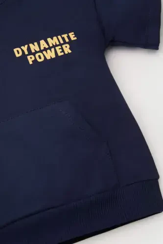 Erkek Bebek 2'li Takım Baskılı Kapüşonlu Kısa Kollu Sweatshirt Eşofman Altı E4911A525SP - 3