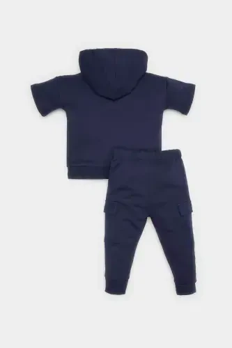 Erkek Bebek 2'li Takım Baskılı Kapüşonlu Kısa Kollu Sweatshirt Eşofman Altı E4911A525SP - 5