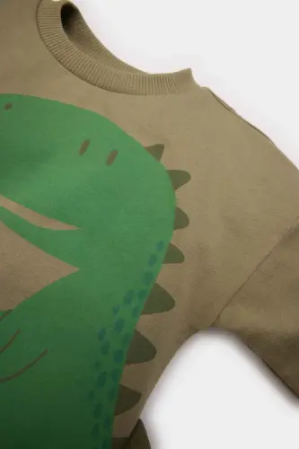 Erkek Bebek 2'li Takım Dinozor Baskılı Sweatshirt Beli Lastikli Eşofman Altı E4910A525SP - 3
