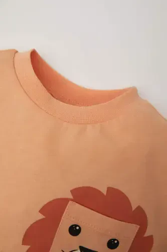 Erkek Bebek Bisiklet Yaka Aslan Baskılı Kısa Kollu Tişört Z6942A224SM - DEFACTO (1)