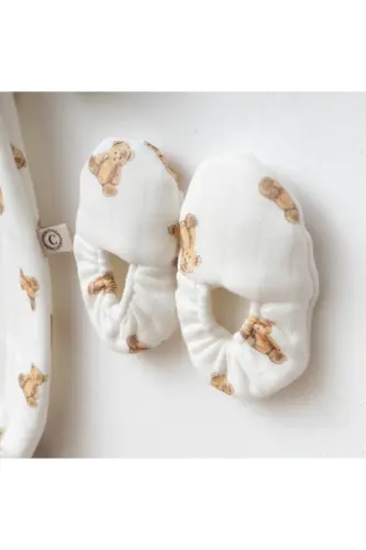 Erkek Bebek Ayıcık Desenli Şapkalı Tulum-Bej - LIMEBABIES (1)