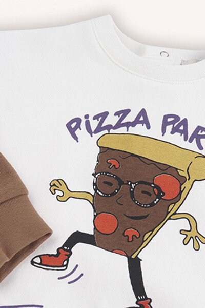 Erkek Bebek Baskılı Ekru Sweatshirt - 3