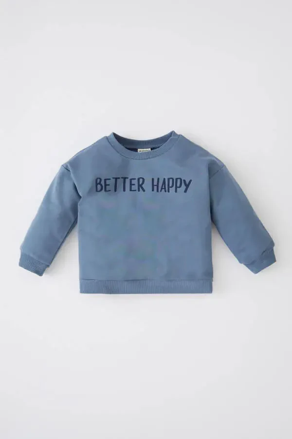 Erkek Bebek Baskılı Bisiklet Yaka Içi Yumuşak Tüylü Sweatshirt - 1