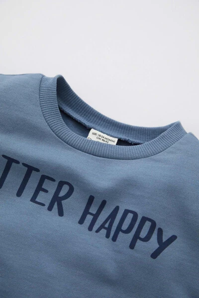 Erkek Bebek Baskılı Bisiklet Yaka Içi Yumuşak Tüylü Sweatshirt - 2