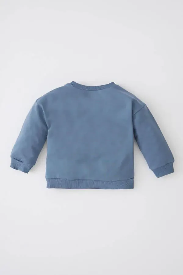 Erkek Bebek Baskılı Bisiklet Yaka Içi Yumuşak Tüylü Sweatshirt - 5