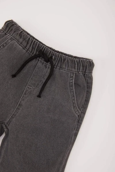 Erkek Bebek Beli Lastikli Cepli Baskılı Jean Pantolon-Antrasit - 4