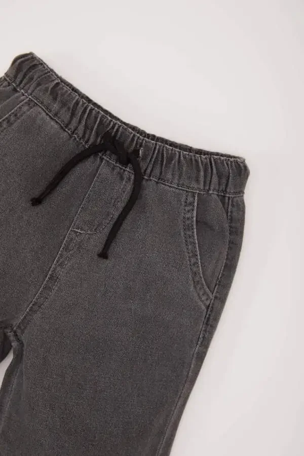 Erkek Bebek Beli Lastikli Cepli Baskılı Jean Pantolon-Antrasit - 4