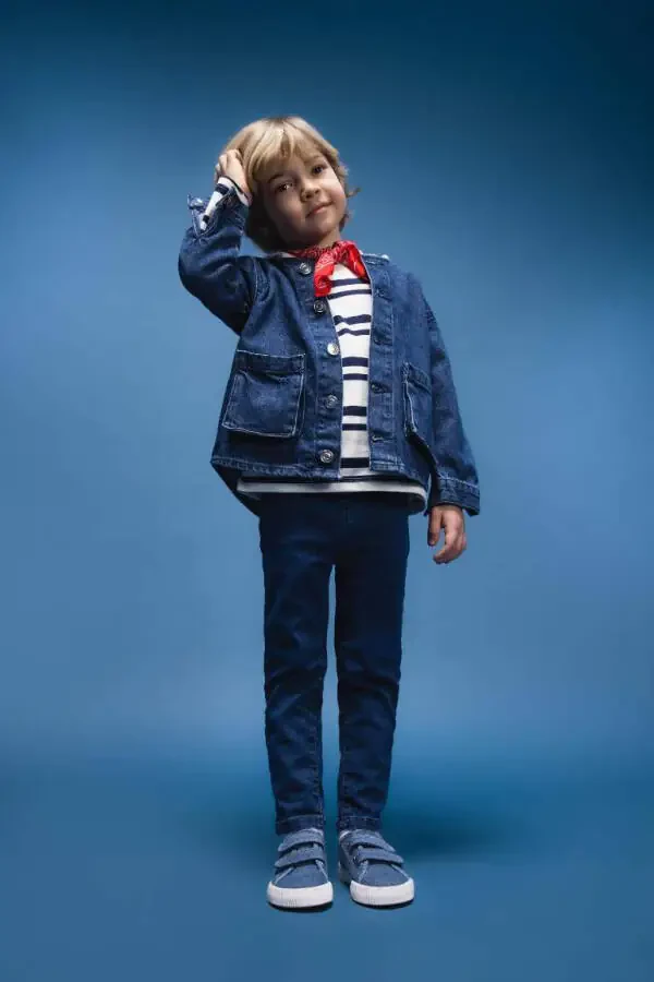 Erkek Bebek Beli Lastikli Düz Paça Basic Düz Jean Pantolon-Mint Mavi - 2