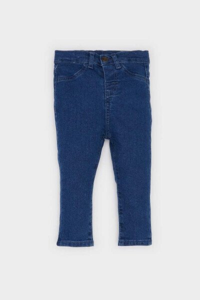 Erkek Bebek Beli Lastikli Düz Paça Basic Düz Jean Pantolon-Mint Mavi - 4