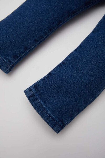 Erkek Bebek Beli Lastikli Düz Paça Basic Düz Jean Pantolon-Mint Mavi - 6