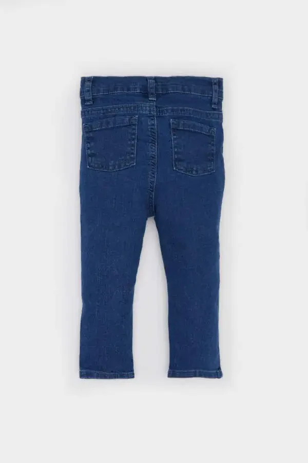 Erkek Bebek Beli Lastikli Düz Paça Basic Düz Jean Pantolon-Mint Mavi - 7