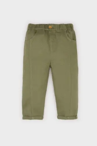%100 Pamuk Beli Lastikli Düz Paça Gabardin Pantolon Erkek Bebek-Haki - 1