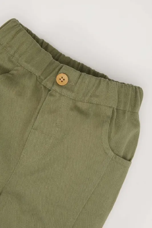 %100 Pamuk Beli Lastikli Düz Paça Gabardin Pantolon Erkek Bebek-Haki - 2