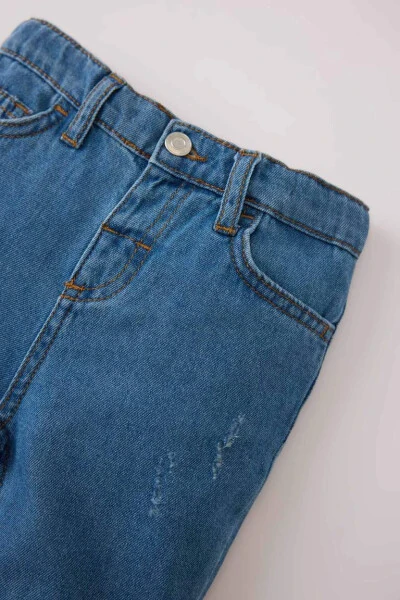 Erkek Bebek Beli Lastikli Düz Paça Jean Pantolon-Mint Mavi - 3