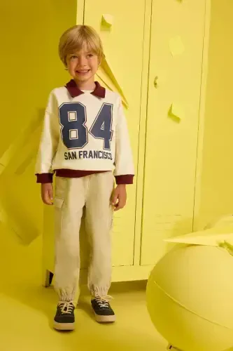 Erkek Bebek Beli Lastikli Kargo Cepli Gabardin Pantolon-Açık Bej - 1