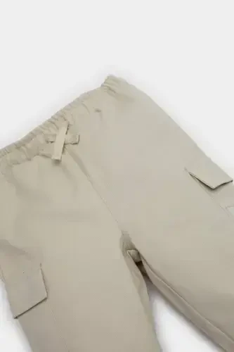 Erkek Bebek Beli Lastikli Kargo Cepli Gabardin Pantolon-Açık Bej - 3