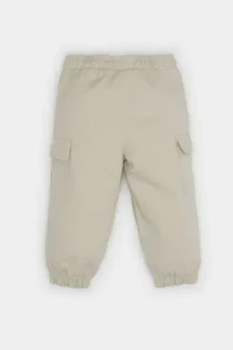 Erkek Bebek Beli Lastikli Kargo Cepli Gabardin Pantolon-Açık Bej - 5