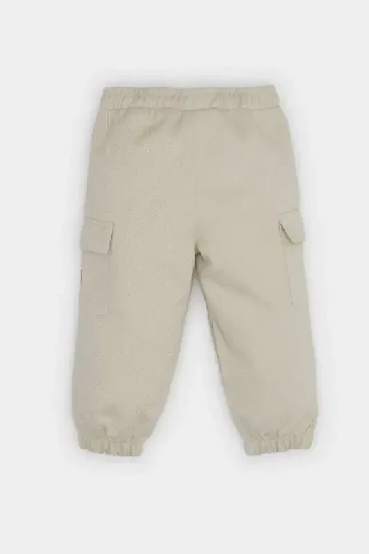 Erkek Bebek Beli Lastikli Kargo Cepli Gabardin Pantolon-Açık Bej - 5