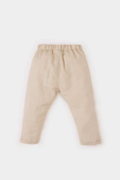 Erkek Bebek Beli Lastikli Pantolon-Kum - 4